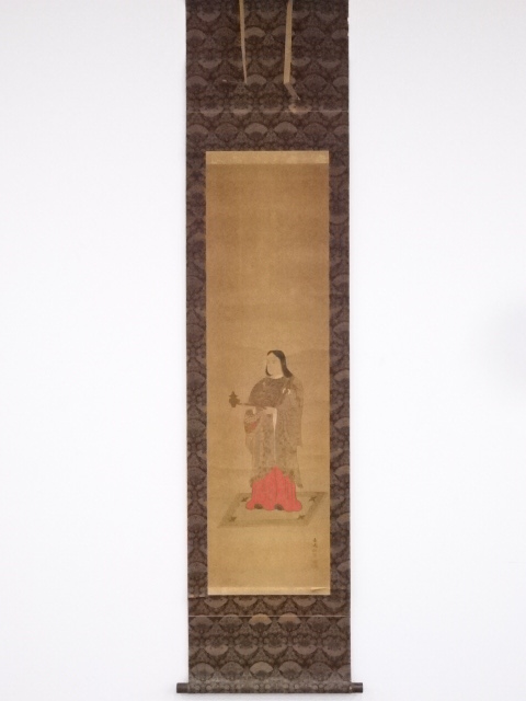 古物　日本画　服部南陽筆　太子図　肉筆絹本掛軸